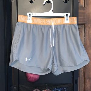 grey and orange under armour shorts